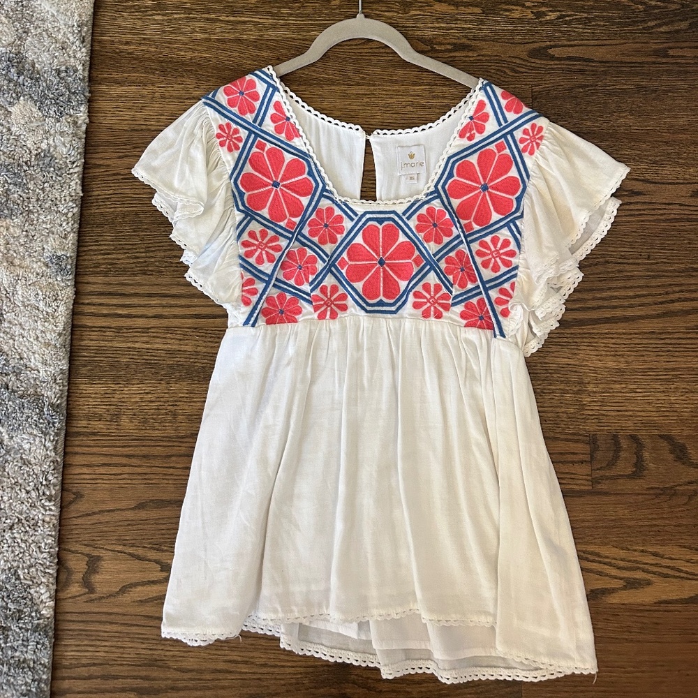 J. Marie Flutter Sleeve Embroidered Top